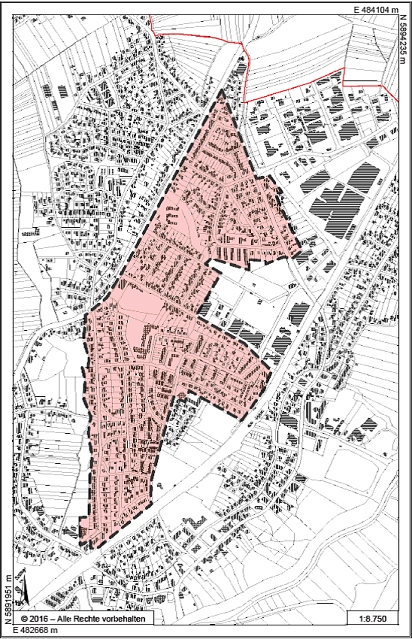 Zusehen ist eine Karte des ausgewählten Projektgebietes Mühlenberg, Großen Geeren und Baumstraßenquartier zwischen Neuer Landstraße und Großem Geeren.&nbsp;&copy;&nbsp;Gemeinde Ritterhude